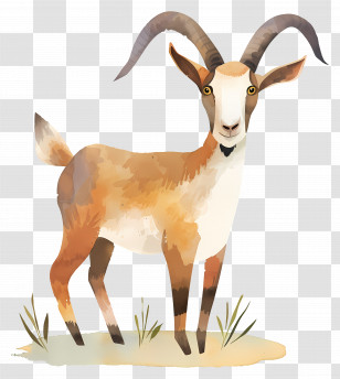 Cartoon Goat - Cute Cartoon Goat With Curved Horns Transparent PNG