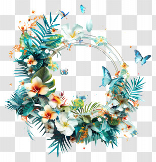Summer - Beautiful Floral Wreath With Butterflies Transparent PNG