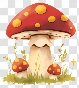 Cartoon Mushroom - Cartoon Illustration Of Red Mushrooms In A Forest Transparent PNG