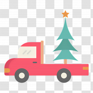 Christmas Truck - Red Truck Carrying Christmas Tree Illustration Transparent PNG