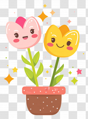 Flower Emoji - Potted Flowers With Smiling Faces Transparent PNG