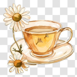 Tea - Chamomile Tea Cup With Flower Design Transparent PNG