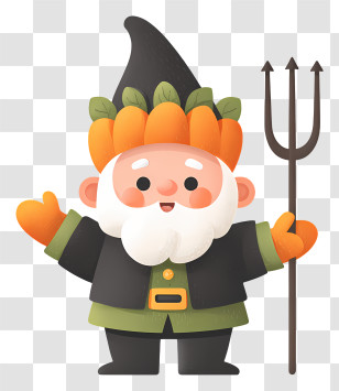Halloween Gnome With Trident - Cartoon Gnome With Trident Transparent PNG