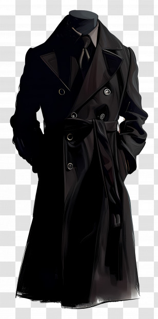 Coat - Stylish Black Trench Coat Transparent PNG