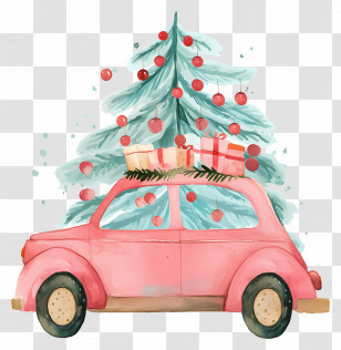 Christmas Car - Car Carrying Decorated Christmas Tree Transparent PNG