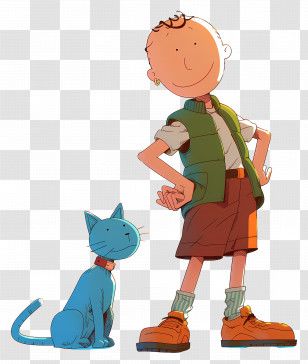 Peter Bagge - Boy And Blue Cat Transparent PNG