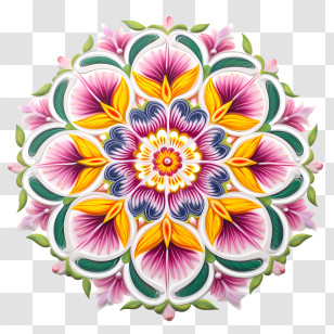 Onam Floral Rangoli - Colorful Floral Mandala Pattern Transparent PNG