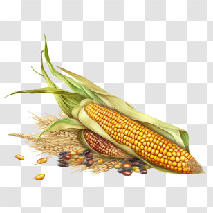Corn - Corn Cob With Kernels And Husks Illustration Transparent PNG