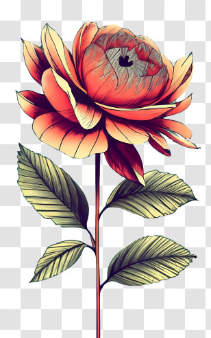 Vintage Rose - Beautiful Orange And Red Flower Illustration Transparent PNG