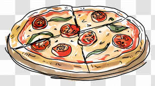 Margherita Pizza - Hand-drawn Pizza With Basil And Tomato Transparent PNG