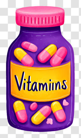 Vitamins - Colorful Vitamins Bottle Illustration Transparent PNG