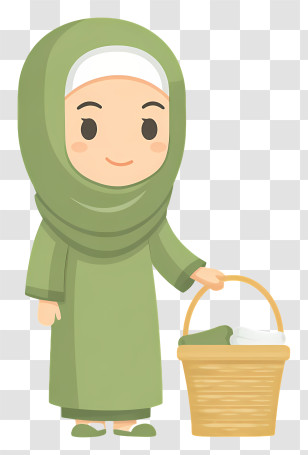 Muslim Woman Doing Laundry - Woman In Green Hijab Carrying Basket Transparent PNG