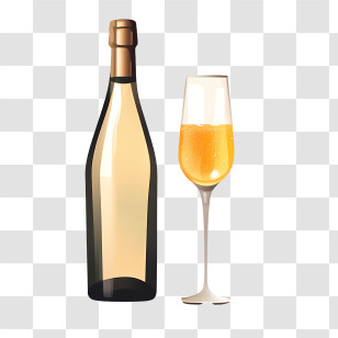 Champagne - Illustration Of A Wine Bottle And Glass Transparent PNG