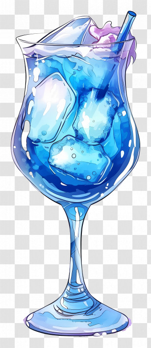 Blue Cocktail - Blue Cocktail Drink With Ice And Straw Transparent PNG