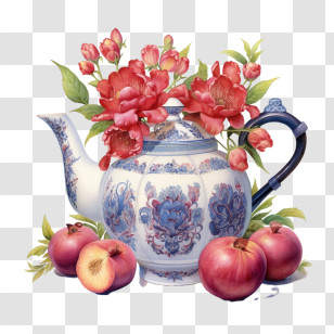 Pomegranates And Flowers
 - Beautiful Teapot With Flowers And Fruits Transparent PNG