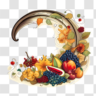 Autumn Harvest - Cornucopia With Autumn Fruits Transparent PNG