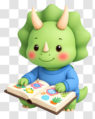 Triceratops Mascot Reading - Baby Triceratops Reading Book Transparent PNG
