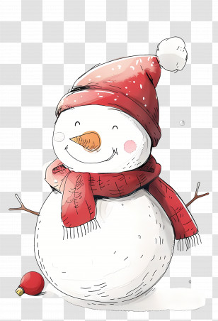 Christmas Snowman - Snowman Illustration With Red Scarf And Hat Transparent PNG