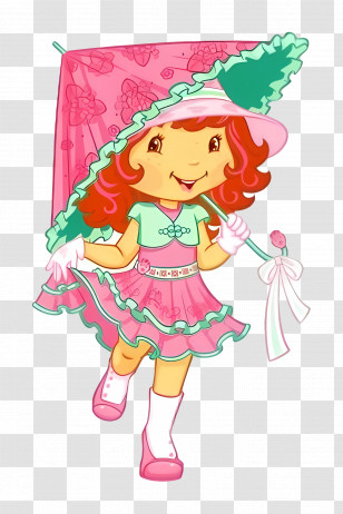 Strawberry Shortcake - Strawberry Girl With Pink Umbrella Transparent PNG