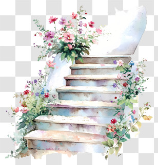 Floral Stairs - Stairs With Flowers Transparent PNG