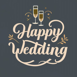 Happy Wedding - Happy Wedding Text With Champagne Glasses Transparent PNG