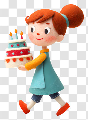 Girl Carrying Birthday Cake - Happy Girl Carrying A Birthday Cake Transparent PNG