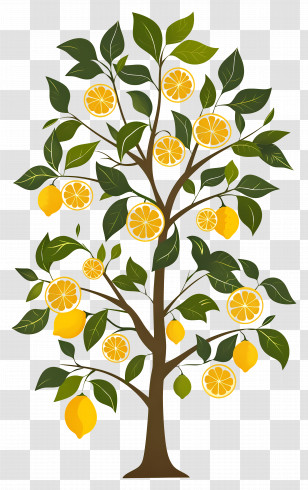 Lemon Tree - Illustration Of Lemon Tree Laden With Fruits Transparent PNG