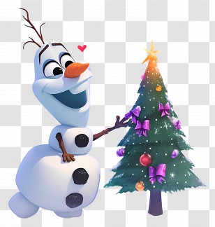 Frozen Olaf - Funny Cartoon Snowman With Christmas Tree Transparent PNG