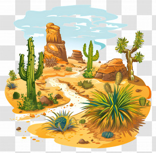 Desert - Desert Landscape With Cacti Transparent PNG