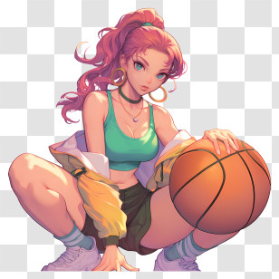 Anime Basketball Player - Anime Girl With Basketball Sitting Stylishly Transparent PNG