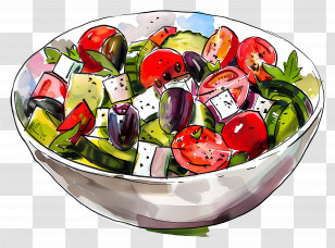 Greek Salad - Bowl Of Greek Salad With Vegetables Transparent PNG
