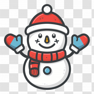 Christmas Snowman - Cheerful Snowman With Scarf Transparent PNG