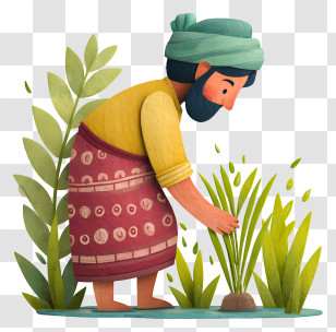 Indian Farmer Working In Paddy Field - Farmer Planting Rice Seedlings Transparent PNG
