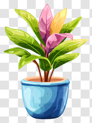 Modern Flower Pot - Vibrant Potted Plant Illustration In Blue Pot Transparent PNG