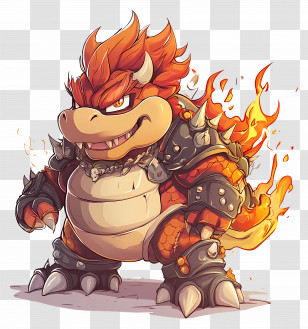 Bowser - Fiery Armored Creature Illustration Transparent PNG