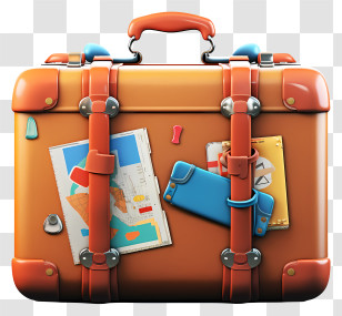 Suitcase - Brown Suitcase With Travel Stickers Transparent PNG