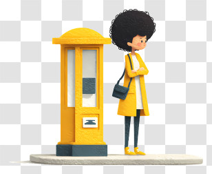 Girl Waiting For Bus - Woman Waiting At Yellow Bus Stop Transparent PNG