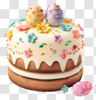 Easter Day Cake - Easter Cake Decorated With Flowers And Eggs Transparent PNG