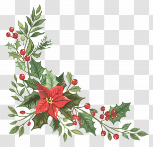 Christmas Corner - Beautiful Christmas Holly Decoration With Berries Transparent PNG