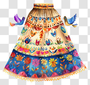 Skirt - Colorful Skirt With Birds And Flowers Transparent PNG
