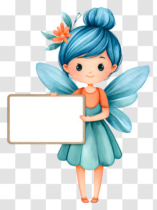 Fairy Holding Placard - Blue-haired Fairy With Sign Transparent PNG