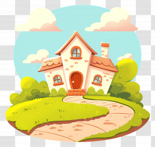 Abstract Houses Background - Cartoon House With Bushes Transparent PNG