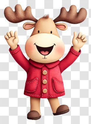 Cute Cartoon Moose - Happy Moose In Red Coat Transparent PNG