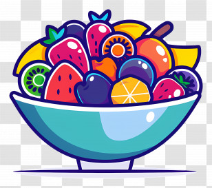 Fruits Salad - Illustrated Bowl Of Fruits In Colorful Design Transparent PNG