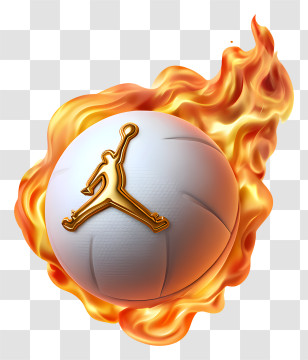 Air Jordan Basketball - Flaming Basketball With Gold Logo Transparent PNG