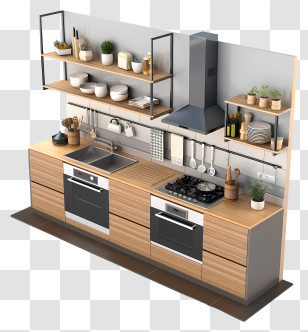 Modern Kitchen - Modern Kitchen With Open Shelves And Appliances Transparent PNG