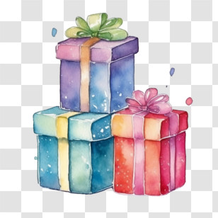 Christmas Gift Box - Stacked Gift Boxes With Colorful Bows Transparent PNG
