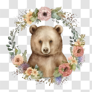 Watercolor Bear
 - Bear Framed By Floral Wreath Artwork Transparent PNG