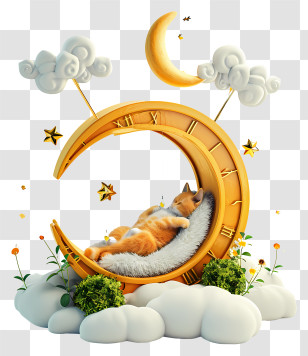Make Your Dreams Come True Day - Cat Sleeping On A Crescent Moon Transparent PNG