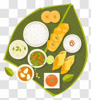 Indian Food - Traditional Meal On Banana Leaf Transparent PNG